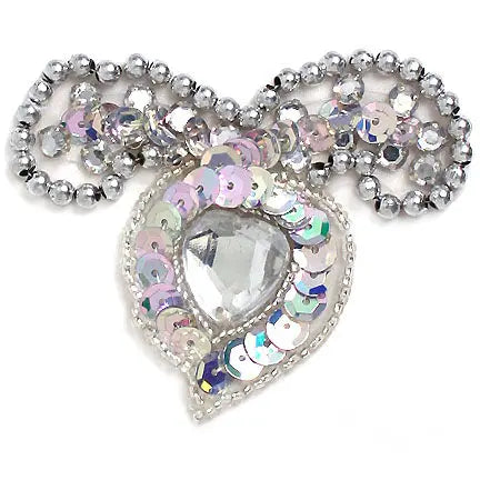 Motif Beaded 7.5cmx6cm Heart Shape 1pc Silver AB