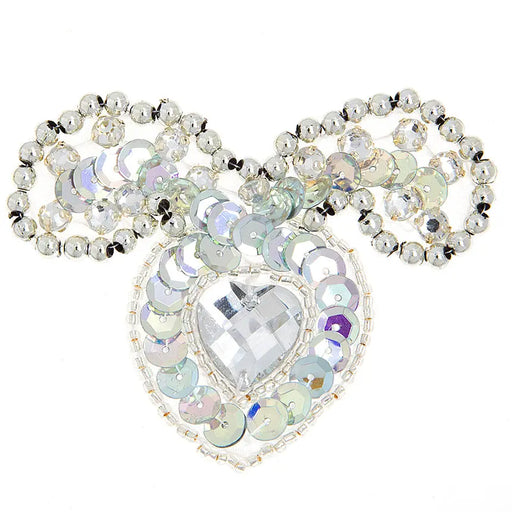 Motif Beaded 7.5cmx6cm Heart Shape 1pc Silver AB - Cosplay Supplies Inc