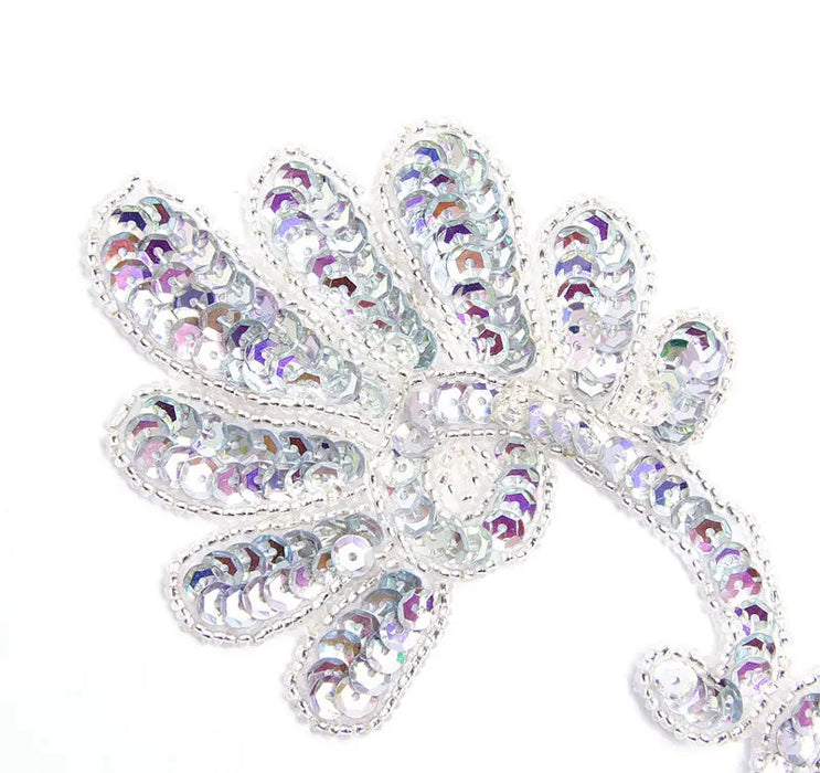 Motif Beaded 19.5x7.5cm Fancy Flower Silver AB