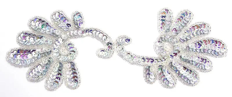 Motif Beaded 19.5x7.5cm Fancy Flower Silver AB