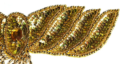 Motif Beaded 26x17cm Wing With Fringe Gold AB
