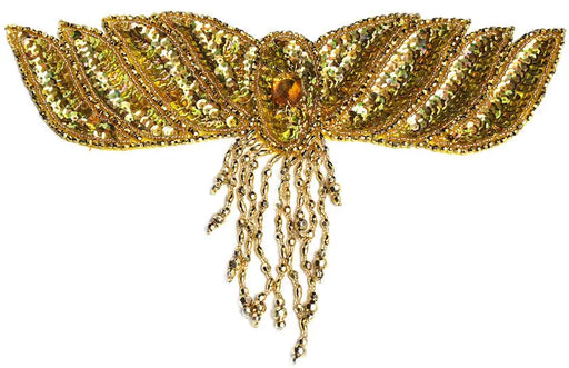 Motif Beaded 26x17cm Wing With Fringe Gold AB