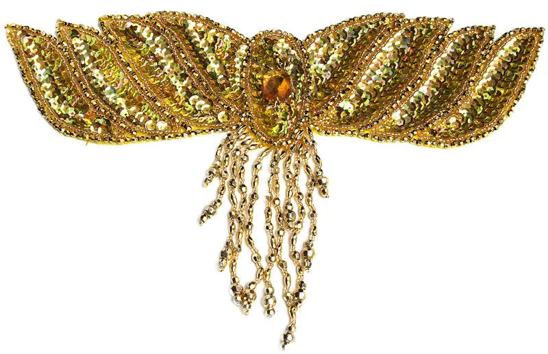 Motif Beaded 26x17cm Wing With Fringe Gold AB