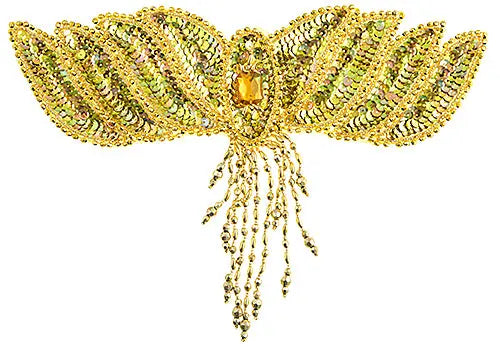 Motif Beaded 26x17cm Wing With Fringe Gold AB - Cosplay Supplies Inc