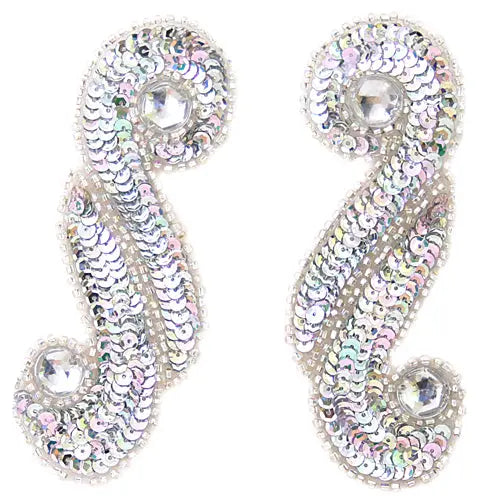 Motif Sequin/Beaded Scroll 5.7x13.5cm (2pcs) 
