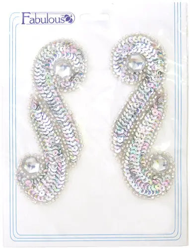 Motif Sequin/Beaded Scroll 5.7x13.5cm (2pcs) 