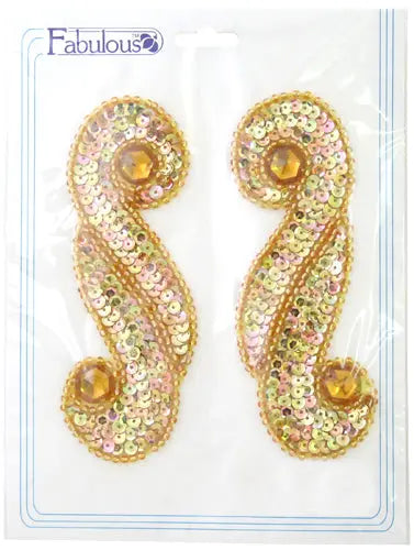 Motif Sequin/Beaded Scroll 5.7x13.5cm (2pcs) 