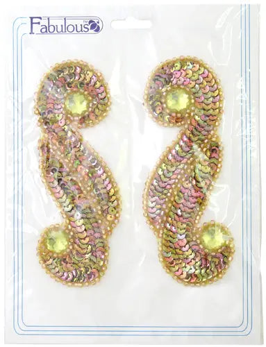 Motif Sequin/Beaded Scroll 5.7x13.5cm (2pcs) 