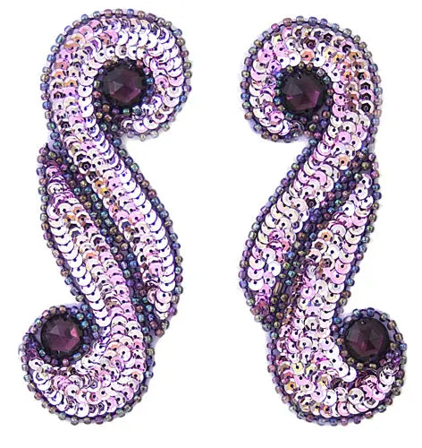 Motif Sequin/Beaded Scroll 5.7x13.5cm (2pcs) 
