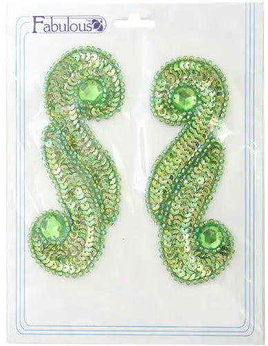 Motif Sequin/Beaded Scroll 5.7x13.5cm (2pcs) 