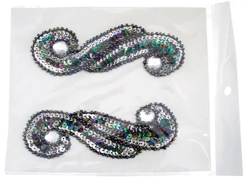 Motif Sequin/Beaded Scroll 5.7x13.5cm (2pcs) 