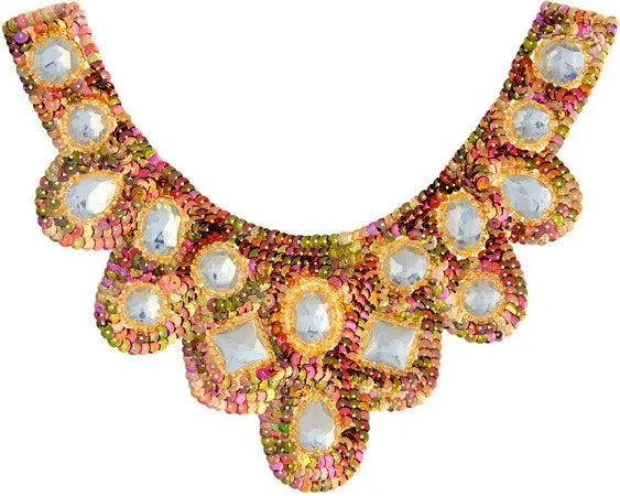 Motif Sequin/Beads 27x11.5cm U Shape W/ Crystal Stones