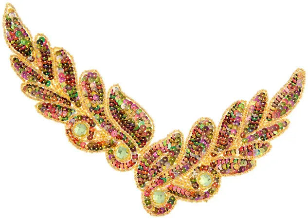 Motif Sequin/Beads 26x8cm Leaves 