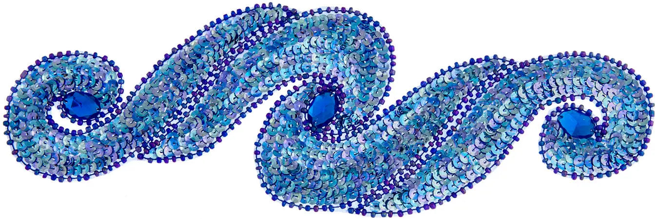 Motif Sequin/Beads 29.5x9.5cm Scroll With Stones