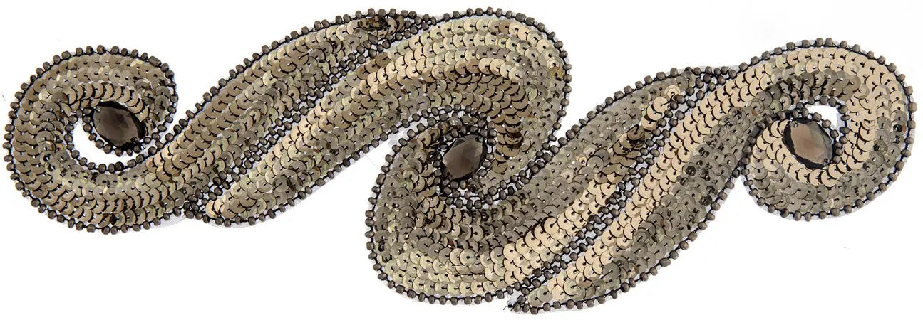 Motif Sequin/Beads 29.5x9.5cm Scroll With Stones