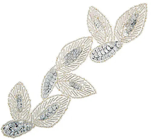 Motif Sequin/Beads Leaves 19x5.5cm Silver - Cosplay Supplies Inc