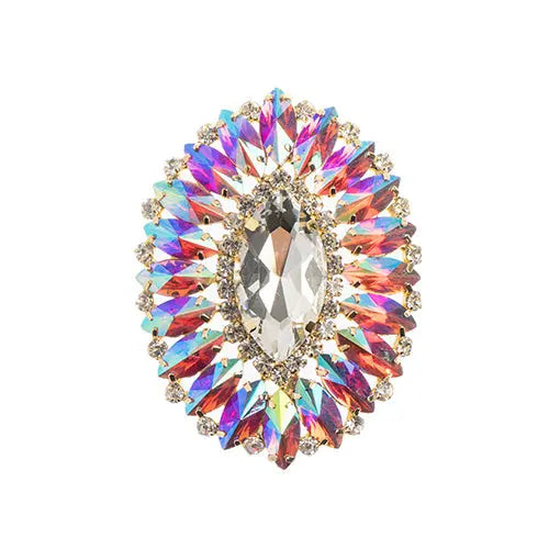 Crystal Motifs Oval 6x7cm  Aurora Borealis/Gold - Cosplay Supplies Inc