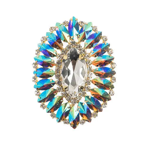 Crystal Motifs Oval 6x7cm  Aurora Borealis/Gold - Cosplay Supplies Inc
