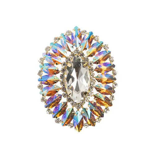 Crystal Motifs Oval 6x7cm  Aurora Borealis/Gold - Cosplay Supplies Inc