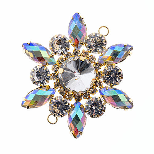 Crystal Motif Flower Connector 48mm  Aurora Borealis with Gold Casing