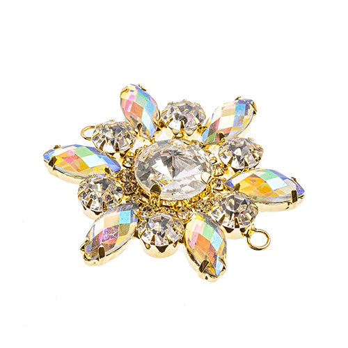 Crystal Motif Flower Connector 48mm  Aurora Borealis with Gold Casing