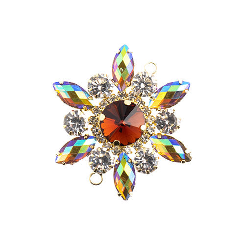 Crystal Motif Flower Connector 48mm  Aurora Borealis with Gold Casing