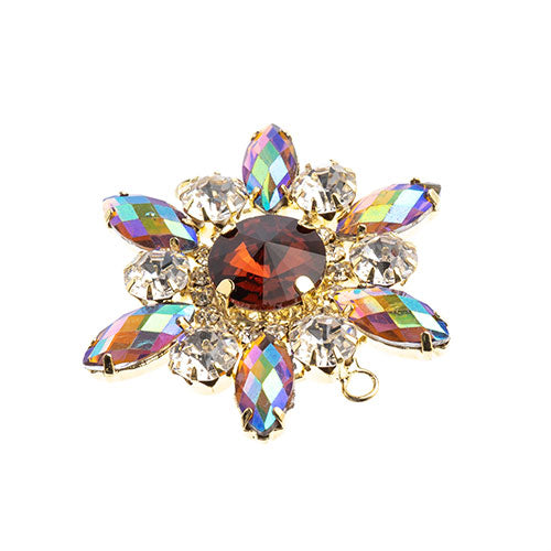 Crystal Motif Flower Connector 48mm  Aurora Borealis with Gold Casing