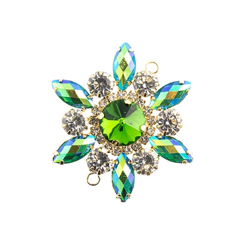 Crystal Motif Flower Connector 48mm  Aurora Borealis with Gold Casing