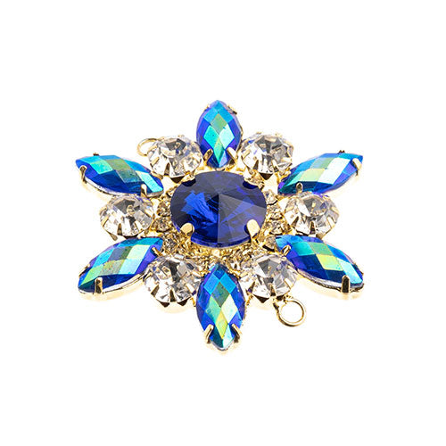 Crystal Motif Flower Connector 48mm  Aurora Borealis with Gold Casing