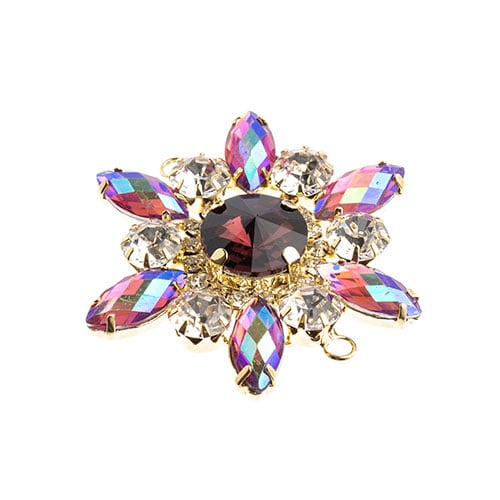 Crystal Motif Flower Connector 48mm  Aurora Borealis with Gold Casing