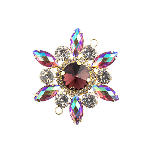 Crystal Motif Flower Connector 48mm  Aurora Borealis with Gold Casing