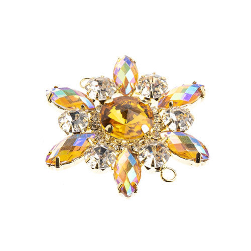 Crystal Motif Flower Connector 48mm  Aurora Borealis with Gold Casing