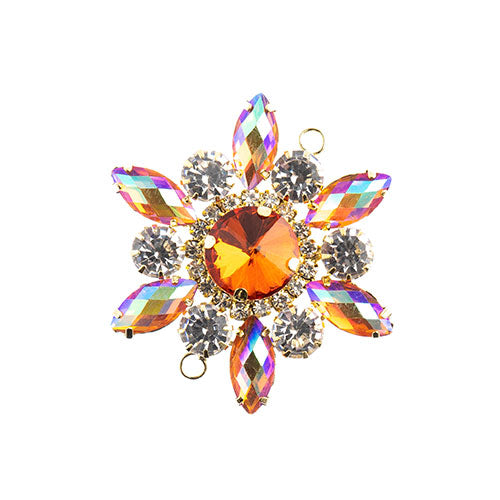 Crystal Motif Flower Connector 48mm  Aurora Borealis with Gold Casing