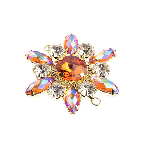 Crystal Motif Flower Connector 48mm  Aurora Borealis with Gold Casing