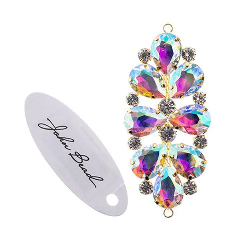 Crystal Motif Oval Connector 75x36mm  Aurora Borealis with Gold Casing