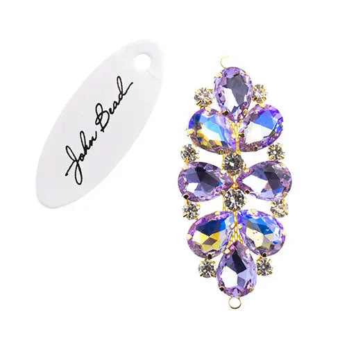 Crystal Motif Oval Connector 75x36mm  Aurora Borealis with Gold Casing