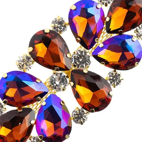 Crystal Motif Oval Connector 75x36mm  Aurora Borealis with Gold Casing