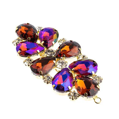 Crystal Motif Oval Connector 75x36mm  Aurora Borealis with Gold Casing - Cosplay Supplies Inc