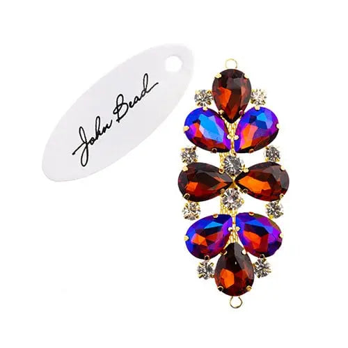 Crystal Motif Oval Connector 75x36mm  Aurora Borealis with Gold Casing