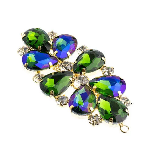 Crystal Motif Oval Connector 75x36mm  Aurora Borealis with Gold Casing - Cosplay Supplies Inc