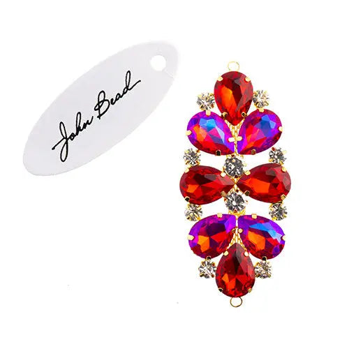 Crystal Motif Oval Connector 75x36mm  Aurora Borealis with Gold Casing