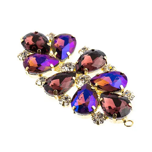 Crystal Motif Oval Connector 75x36mm  Aurora Borealis with Gold Casing - Cosplay Supplies Inc