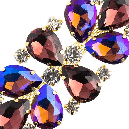 Crystal Motif Oval Connector 75x36mm  Aurora Borealis with Gold Casing