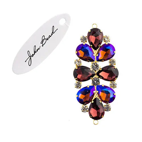 Crystal Motif Oval Connector 75x36mm  Aurora Borealis with Gold Casing