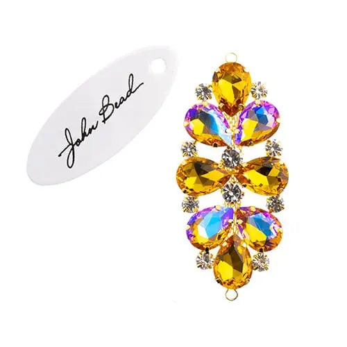 Crystal Motif Oval Connector 75x36mm  Aurora Borealis with Gold Casing