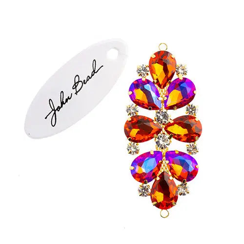 Crystal Motif Oval Connector 75x36mm  Aurora Borealis with Gold Casing