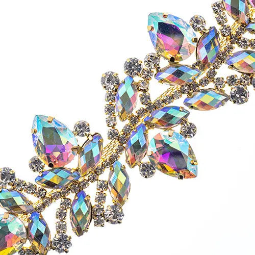 Crystal Motif Zenial Design 142x44mm  Aurora Borealis with Gold Casing