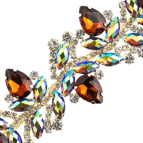 Crystal Motif Zenial Design 142x44mm  Aurora Borealis with Gold Casing