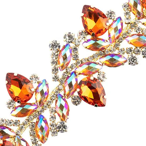 Crystal Motif Zenial Design 142x44mm  Aurora Borealis with Gold Casing