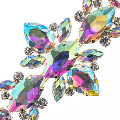 Crystal Motif Navette Oval 129x67mm  Aurora Borealis with Gold Casing